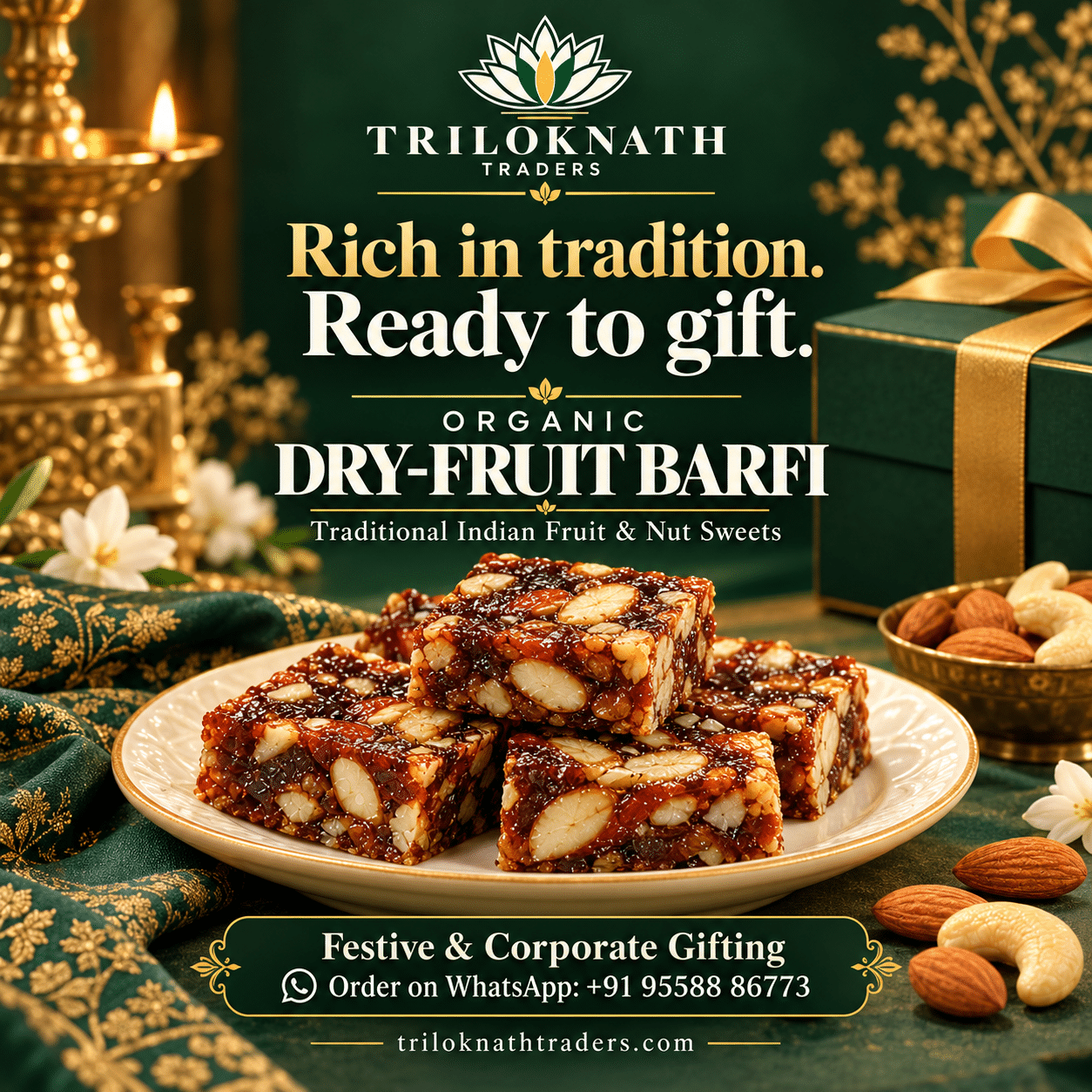 Triloknath Organic Dry-Fruit Barfi festive gifting presentation